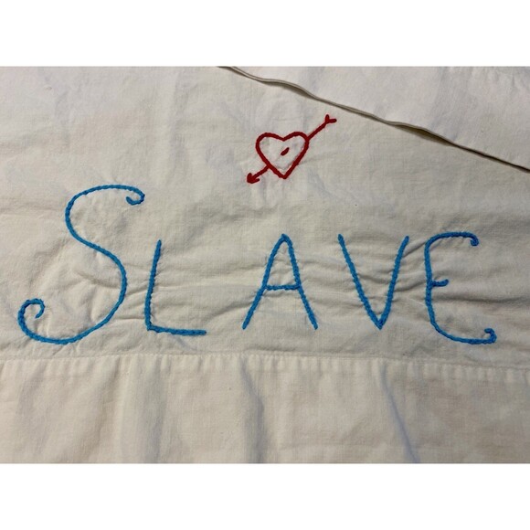 Clean Vintage PAIR Master & Slave Embroidered Cotton Standard QN Pillowcases - Picture 2 of 9